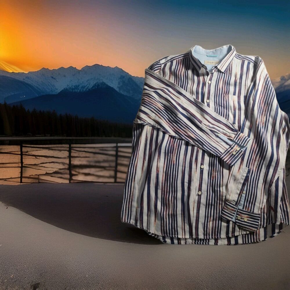 Tommy Bahama Men's XXL 100% Linen Shirt Multi-Color Striped 1717